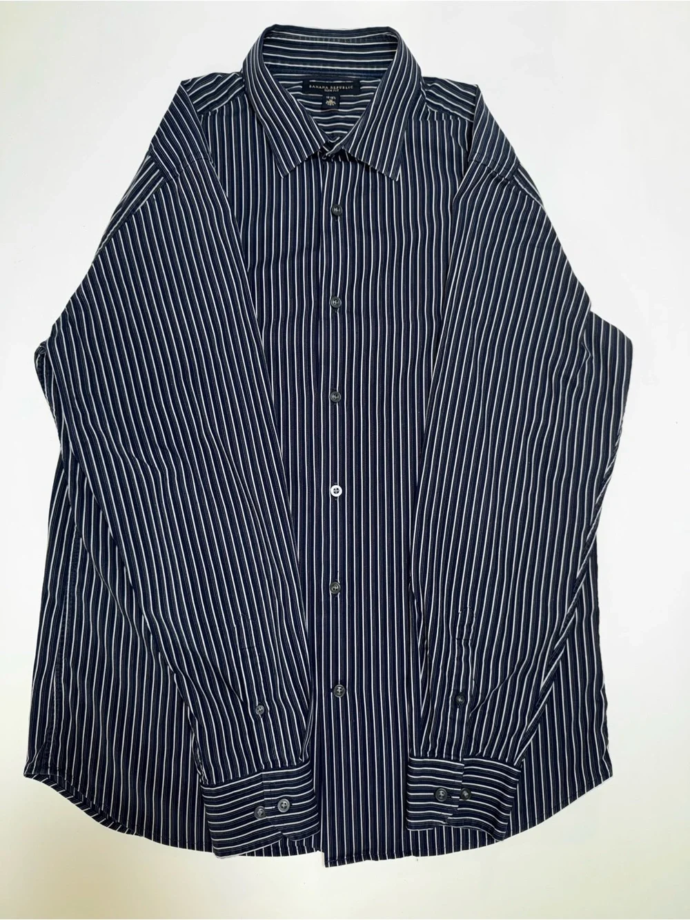 Banana Republic Slim Fit Blue/White Striped Dress Shirt 15-15.5, M Stretch
